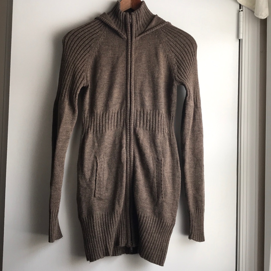 Vintage Long Line Zip Up Cardigan Sweater With Hood By Take Out Size Small